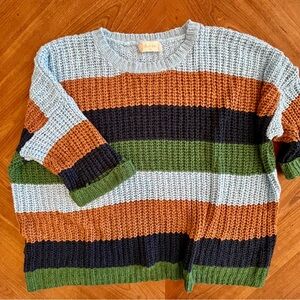 Altar'd State Pullover Ribbon Knit Sweater Striped 3/4 Sleeves W Size M/L